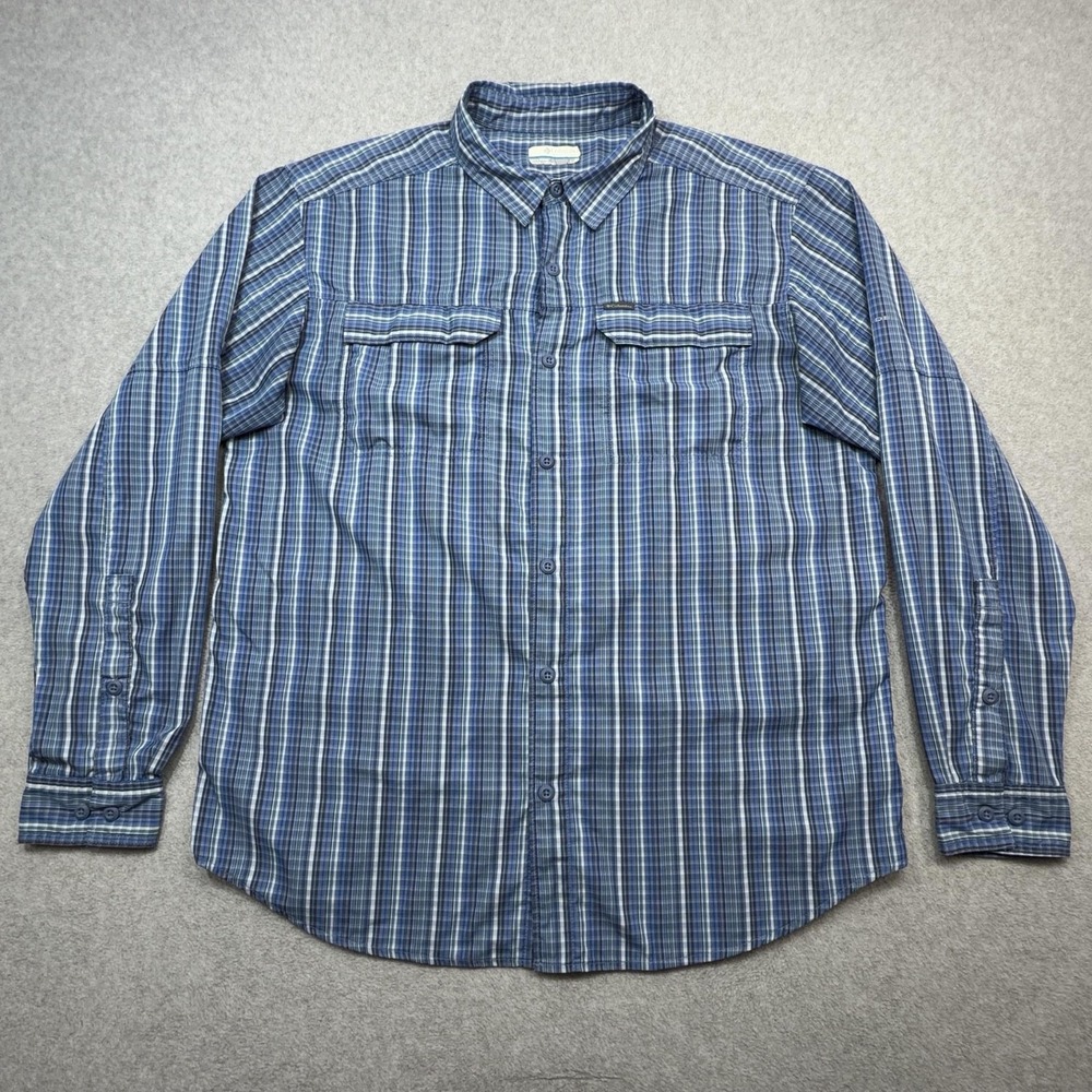 Columbia Silver Ridge Shirt Mens L - XL Blue Plaid Long Sleeve Fishing Vented